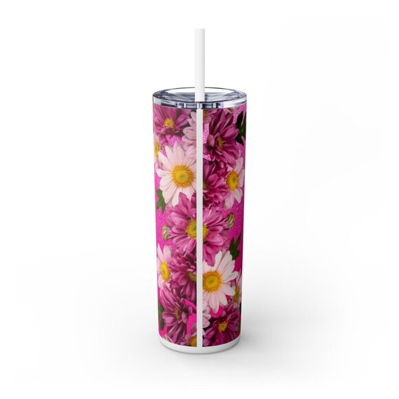 Mama Skinny Tumbler with Straw, 20oz | Floral Glitter Drinkware - Picture 3 of 5